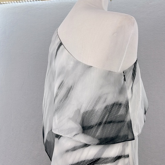 Halston Heritage women one shoulder tie-dye long caftan‎ dress gray/black size 4 - Picture 10 of 13